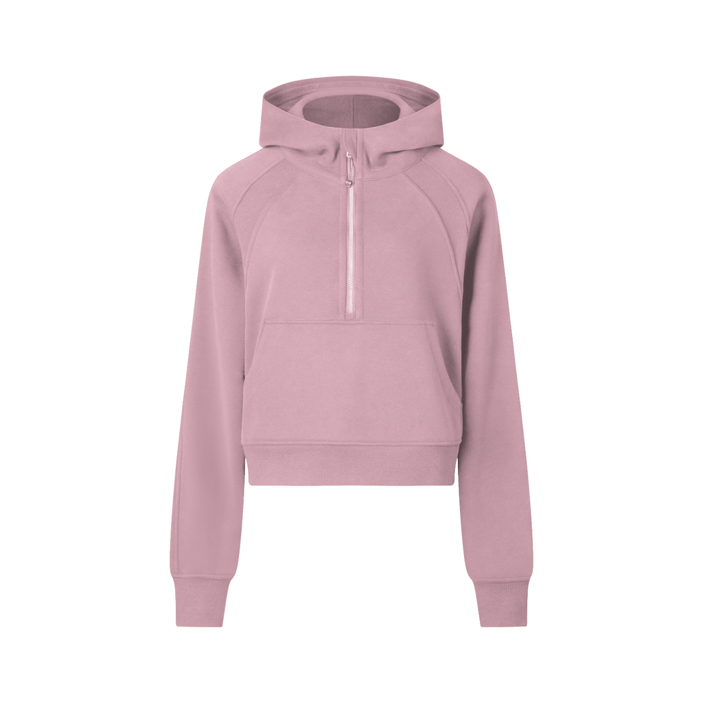 Pink/White SWAY Cropped Half Zip Hoodie